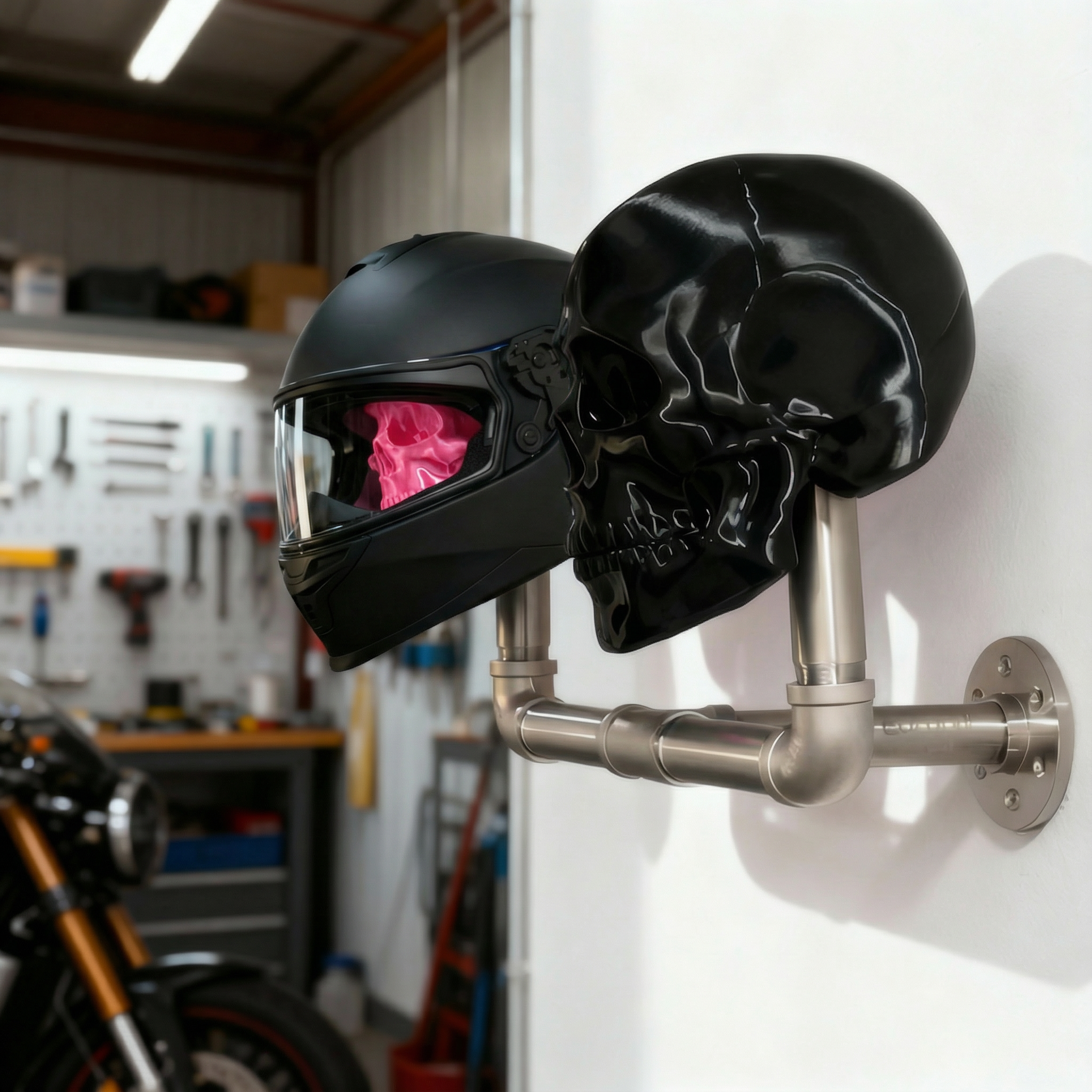 Skull Helmet Hanger™ – Stainless Steel Wall Mount for Helmets & Gear