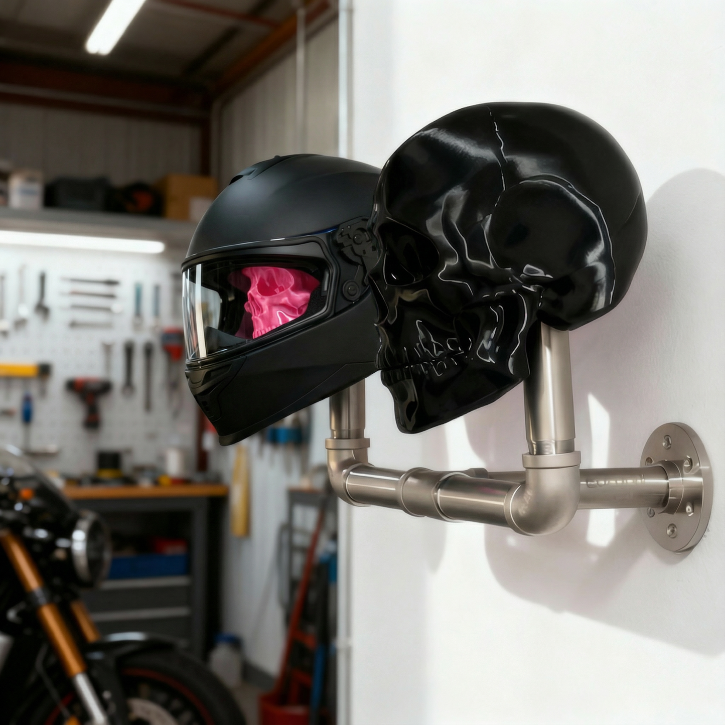 Skull Helmet Hanger™ – Stainless Steel Wall Mount for Helmets & Gear