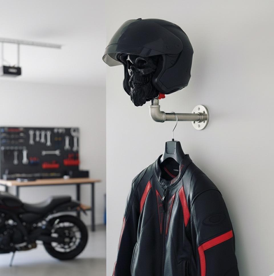 Skull Helmet Hanger™ – Stainless Steel Wall Mount for Helmets & Gear